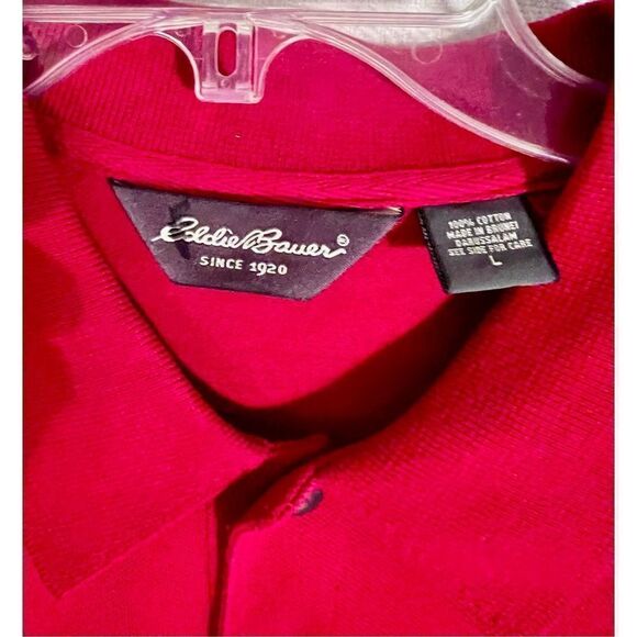 Vtg Eddie Bauer Polo Shirt Mens Sz L Red Long Sleeve Casual Work Adult - Picture 3 of 6